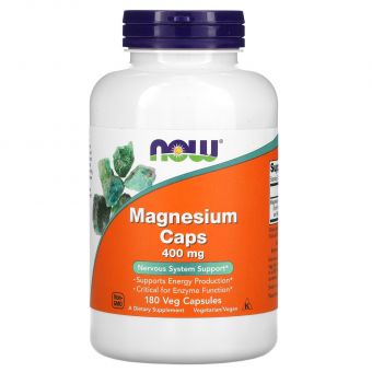 Магній, Magnesium Caps, Now Foods, 400 мг, 180 вегетаріанських капсул