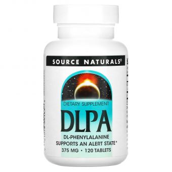  DL-Фенилаланин, DLPA, Source Naturals, 375 мг, 120 таблеток.