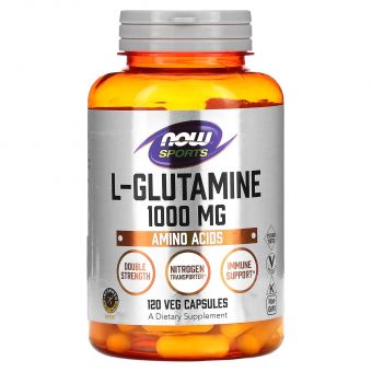 L-глютамин, L-Glutamine, Now Foods, Sports, двойной силы, 1000 мг, 120 вегетарианских капсул