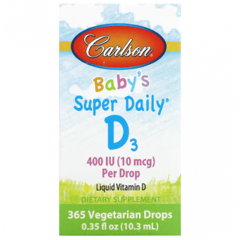 Вітамін Д3, Baby's Super Daily D3, Carlson, для дітей, 10 мкг (400 МО), 10,3 мл