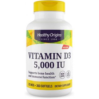 Витамин Д3, Vitamin D3, Healthy Origins, 5000 МЕ, 360 капсул