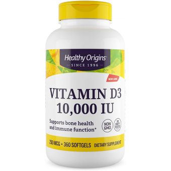 Витамин Д3, Vitamin D3, Healthy Origins, 10 000 МЕ, 360 капсул