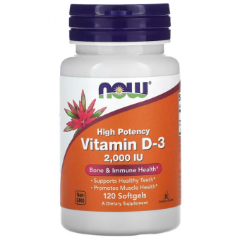 Вітамін Д-3, Vitamin D-3, Now Foods, високоефективний, 50 мкг (2000 МО), 120 гелевих капсул