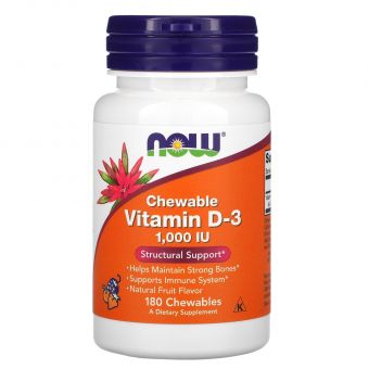 Вітамін Д-3, Vitamin D-3, Now Foods, смак фруктів, 1000 МО, 180 жувальних таблеток