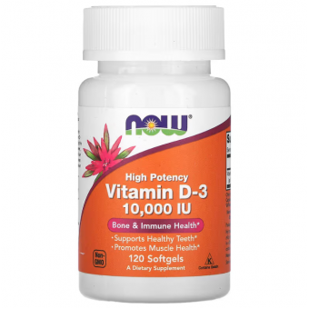 Вітамін Д-3, Vitamin D-3, Now Foods, високоефективний, 10000 МО, 120 гелевих капсул