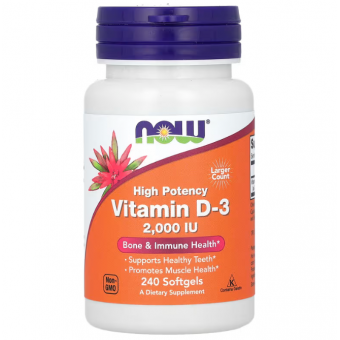 Витамин Д-3, Vitamin D-3, Now Foods, высокоэффективный, 50 мкг (2000 МЕ), 240 гелевых капсул