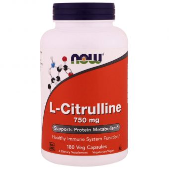 Цитруллин, L-Citrulline, Now Foods, 750 мг, 180 вегетарианских капсул