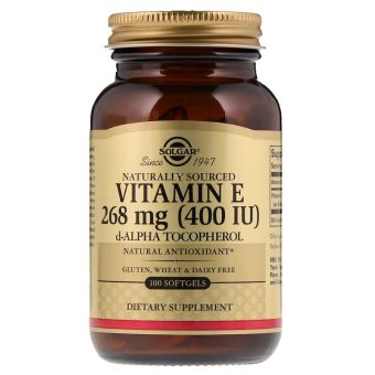 Витамин Е (d-альфа-токоферол), Vitamin E, Solgar, натуральный, 268 мг (400 МЕ), 100 гелевых капсул