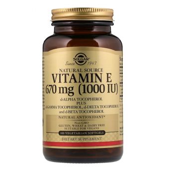 Вітамін Е, Vitamin E, Solgar, натуральний, 670 мг (1000 МО), 100 вегетаріанських гелевих капсул