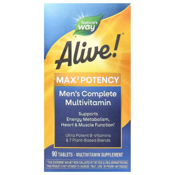 Мультивітаміни для чоловіків Alive !, 3 таблетки в день, Men's Multi, Nature's Way, 90 таблеток