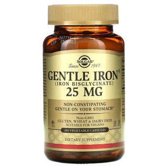 Залізо, Gentle Iron, Solgar, 25 мг, 180 вегетаріанських капсул