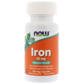 Железо, Iron, Now Foods, 18 мг, 120 вегетарианских капсул