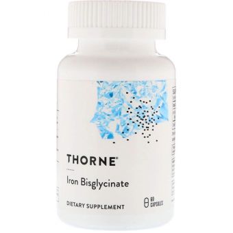 Железо, Iron Bisglycinate, Thorne, 60 капсул