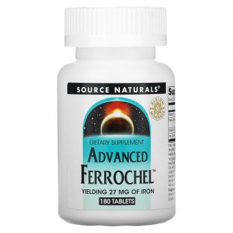 Залізо, Advanced Ferrochel, Source Naturals, 180 таблеток