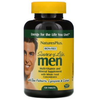 Вітаміни для чоловіків, Multi-Vitamin and Mineral, Nature's Plus, Source of Life Men, без заліза, 120 таблеток