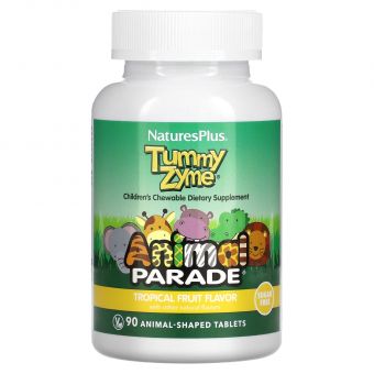 Ферменти з пробіотиками Tummy Zyme, Enzymes & Probiotics, Nature's Plus, Animal Parade, для дітей, смак тропічних фруктів, 90 таблеток у формі тварин