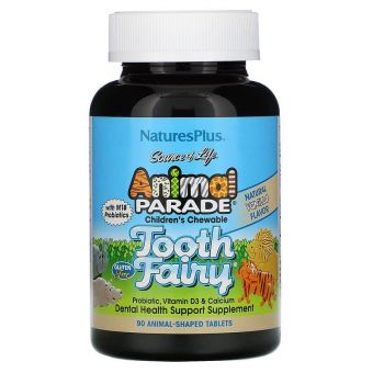 Пробиотики, Tooth Fairy Probiotic, Nature's Plus, Animal Parade, для детей, вкус ванили, 90 животных