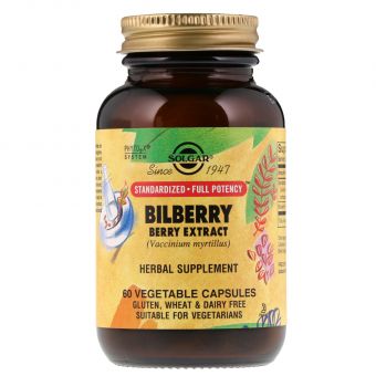 Черника для зрения, Bilberry Berry, Solgar, экстракт, 60 капсул