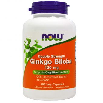 Гинкго Билоба, Ginkgo Biloba, Now Foods, двойная сила, 120 мг, 200 вегетарианских капсул