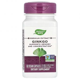 Гинкго Билоба, Ginkgo, Nature's Way, экстракт премиум-класса, 60 веганских капсул