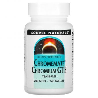 Хром, Chromemate Chromium GTF, Source Naturals, 200 мкг, 240 таб.