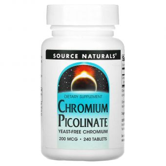 Хром пиколинат, Chromium Picolinate, Source Naturals, 200 мкг, 240 таб.