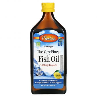 Риб'ячий жир норвезький зі смаком лимона, Fish Oil, Carlson, 1600 мг, 500 мл