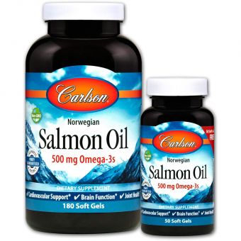 Масло лосося, Salmon Oil, Carlson, норвежское, 500 мг, 180+50 капсул