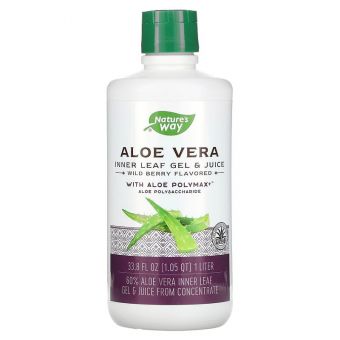 Алоэ вера, Aloe Vera, Nature's Way, гель и сок внутренних листьев с алоэ, дикая ягода, 1 литр