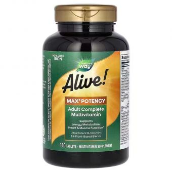 Мультивітаміни без заліза, Alive! Max3 Potency, Nature's Way, 180 таблеток