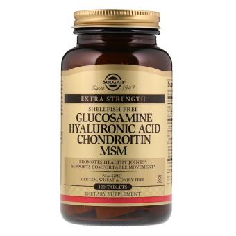 Глюкозамин, гиалуроновая, хондроитин, МСМ, Glucosamine Hyaluronic Acid Chondroitin MSM, Solgar, 120 таблеток