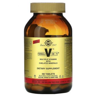 Мультивитамины и хелатные минералы, Formula V, VM-75, Solgar, 180 таблеток 