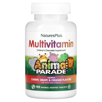 Витамины для детей (Children's Multi-Vitamin), Nature's Plus, Animal Parade, вишня, виноград и апельсин, 180 жевательных таблеток в форме животных