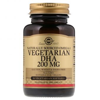 ДГК вегетарианская, Омега-3, Naturally Sourced Omega-3, Solgar, 200 мг, 50 гелевых капсул