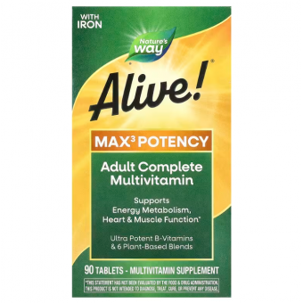 Мультивітаміни Alive !, 3 таблетки в день, Multivitamin, Nature's Way, 90 таблеток