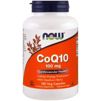 Коэнзим Q10 (CoQ10), Now Foods,  с ягодами боярышника, 100 мг, 180 вегетарианских капсул