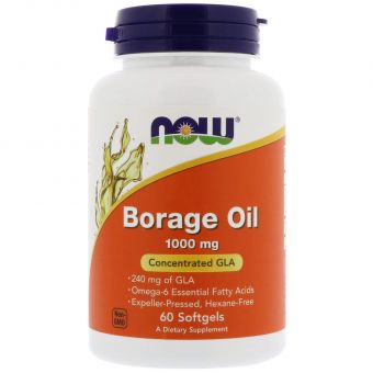 Масло огірочника (Borage Oil), Now Foods, концентрація ГЛК, 1000 мг, 60 гелевих капсул