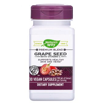 Экстракт виноградных косточек (Grape Seed), Nature's Way, с витамином С, 100 мг, 30 капсул