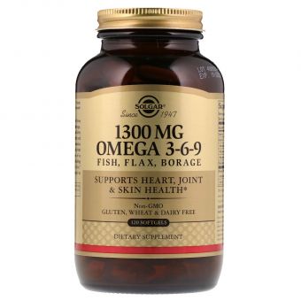 Омега 3-6-9, Omega 3-6-9, Solgar, 1300 мг, 120 гелевых капсул 