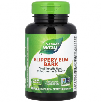 Скользкий вяз (Slippery Elm Bark), Nature's Way, 1600 мг, 100 веганских капсул (400 мг на капсулу)