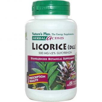 Корень солодки, Licorice (DGL) Nature's Plus, Herbal Actives, 500 мг, 60 капсул