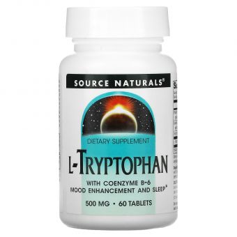 Триптофан коферментный (L-Tryptophan with Coenzyme B-6), Source Naturals, 500 мг, 60 таблеток