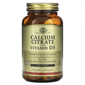 Цитрат кальция  с витамином Д3, Calcium Citrate, Solgar, 120 таблеток