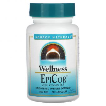 Эпикор + витамин Д3, EpiCor, Source Naturals, 500 мг, 30 капсул