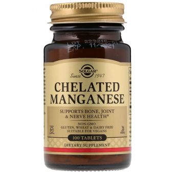 Марганец, Chelated Manganese, Solgar, хелатный, 100 таблеток