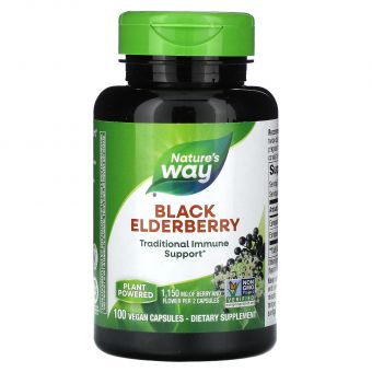 Чорна бузина, Black Elderberry, Nature's Way, 1150 мг, 100 веганських капсул (575 мг у капсулі)