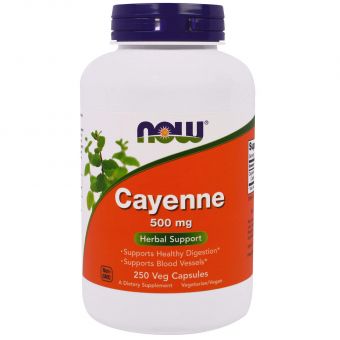 Кайенский перец, Cayenne, Now Foods, 500 мг, 250 вегетарианских капсул