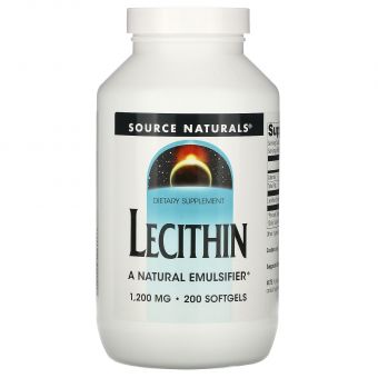  Лецитин, Lecithin, Source Naturals, 1200 мг, 200 капсул