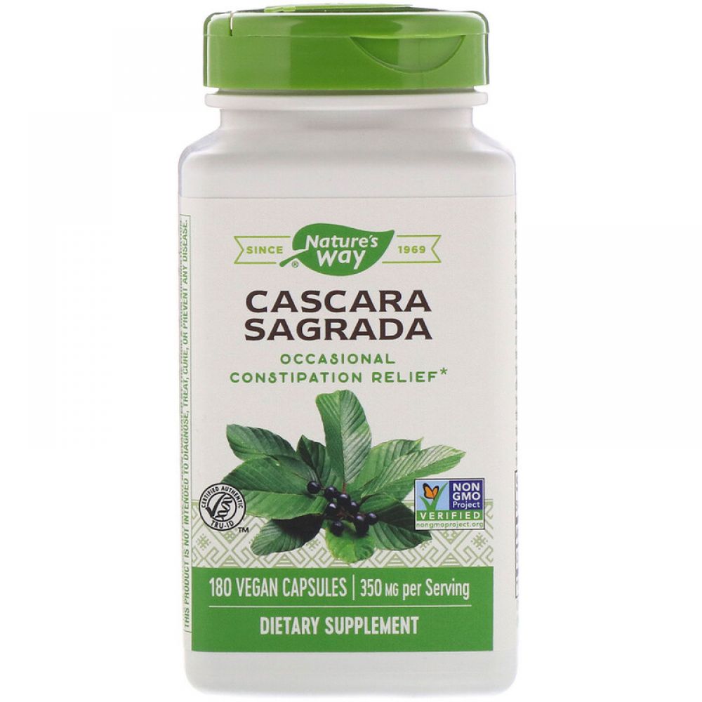 Каскара саграда, Cascara Sagrada, Nature's Way, старая кора, 350 мг, 180 капсул