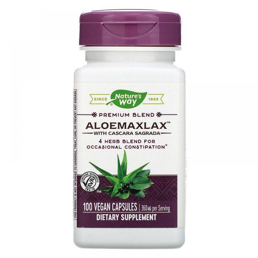 Каскара саграда с алоэ, AloeMaxLax, Nature's Way, 360 мг, 100 капсул